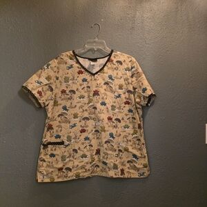 Cherokee Cream Scrub Top with Multicolor Frog Print